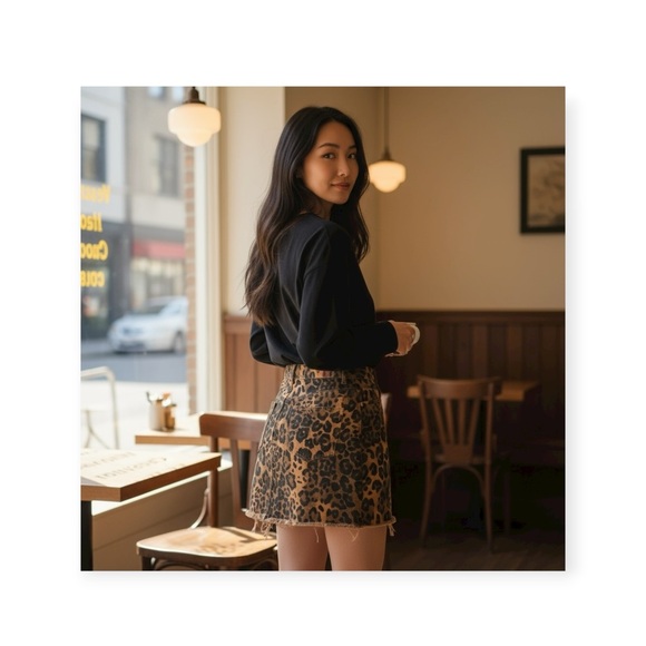 new Etiquette Boutique ☀︎︎ Denim Mini Skirt ☀︎︎ Wild Leopard Print ☀︎︎ Raw Hem - Picture 15 of 16